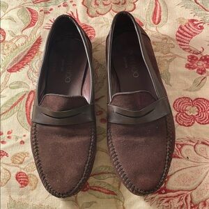 Jimmy Choo Brown Faux Leather & Suede Slip-On Loafers Classic Design